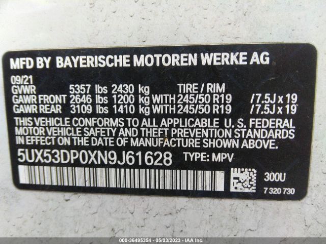 5UX53DP0XN9J61628 BMW X3 Xdrive30i
