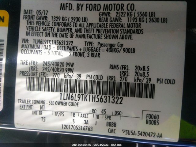 1LN6L9TK1H5631322 Lincoln Continental Select