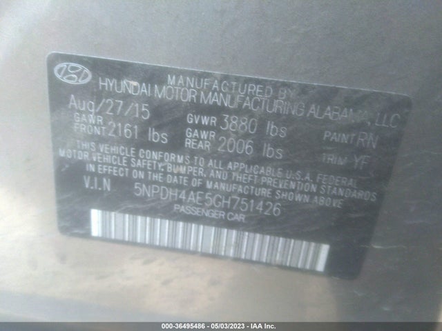 Hyundai ELANTRA SE 2016 5NPDH4AE5GH751426 Image 10