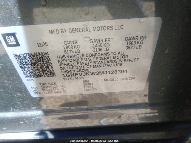 Chevrolet Traverse Rs 2021 1GNEVJKW3MJ128304 Image 9