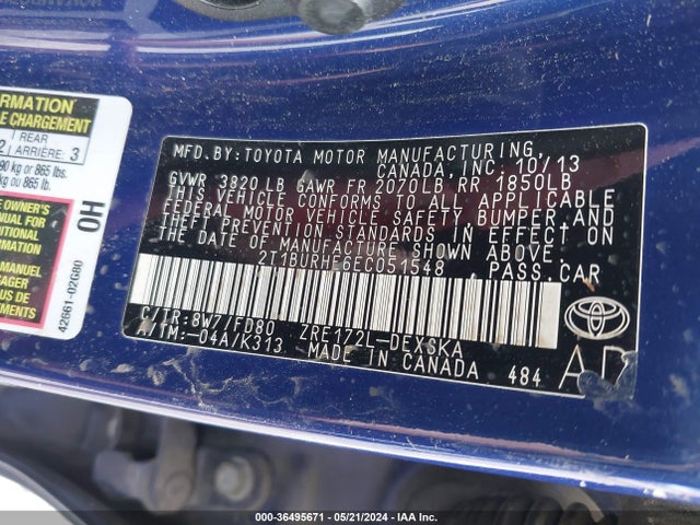 Toyota Corolla S Plus 2014 2T1BURHE6EC051548 Image 9