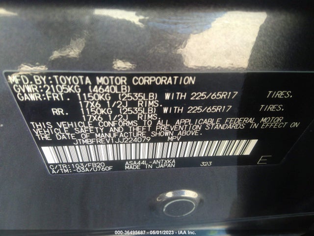2018 TOYOTA RAV4 LE VIN: JTMBFREV1JJ224079