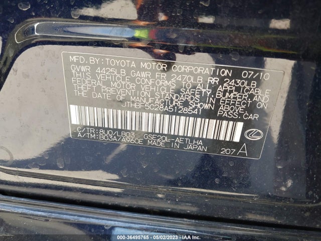 2010 LEXUS IS 250 VIN: JTHBF5C28A5128541