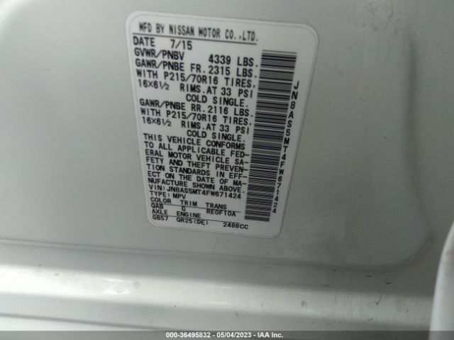 JN8AS5MT4FW671424 Nissan Rogue Select S