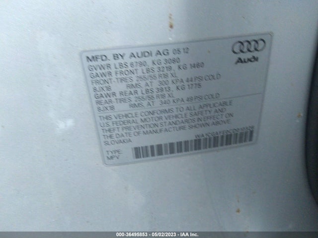 2012 AUDI Q7 3.0T PREMIUM VIN: WA1CGAFE0CD010326