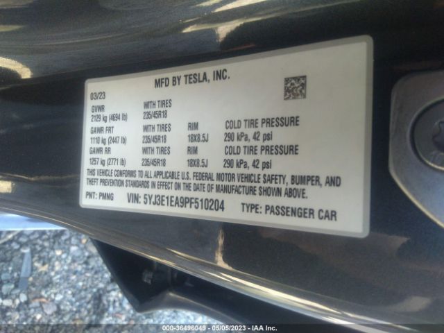 5YJ3E1EA9PF510204 Tesla MODEL 3
