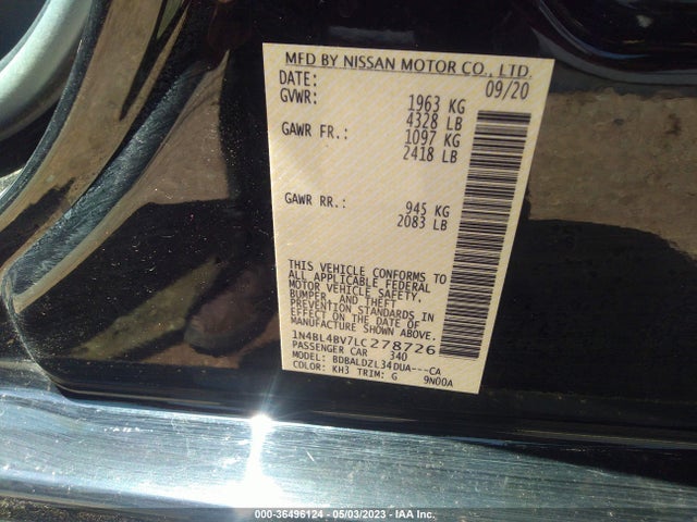 2020 NISSAN ALTIMA 2.5 S VIN: 1N4BL4BV7LC278726