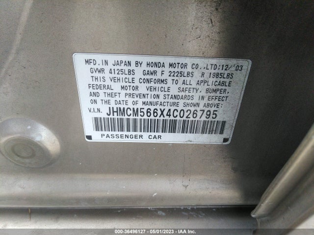 2004 HONDA ACCORD SDN EX VIN: JHMCM566X4C026795