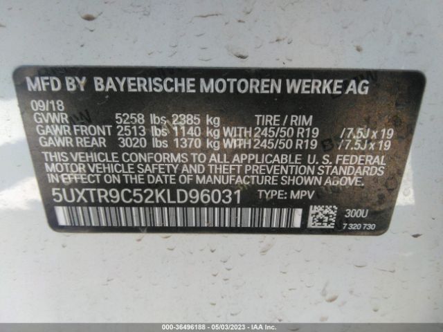5UXTR9C52KLD96031 BMW X3 Xdrive30i