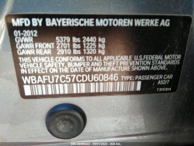 2012 BMW 5 SERIES 535I XDRIVE VIN: WBAFU7C57CDU60846