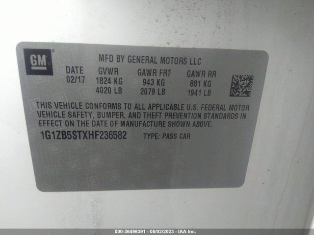 2017 CHEVROLET MALIBU LS VIN: 1G1ZB5STXHF236582