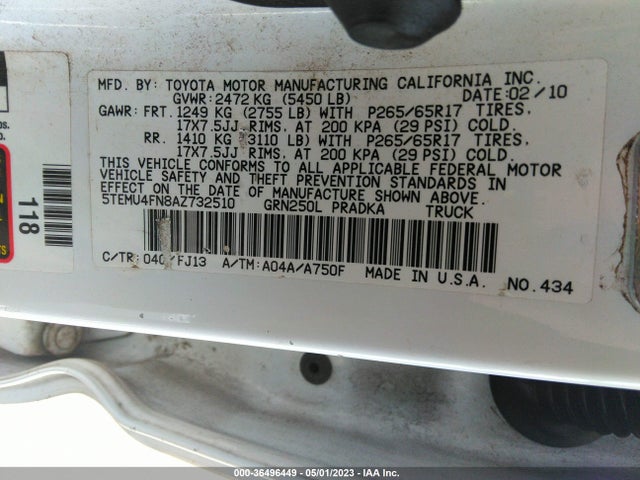 2010 TOYOTA TACOMA VIN: 5TEMU4FN8AZ732510