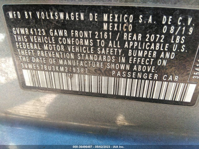 3VWE57BU3KM249387 Volkswagen JETTA SEL