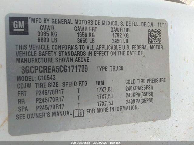 2012 CHEVROLET SILVERADO 1500 LS VIN: 3GCPCREA5CG171709