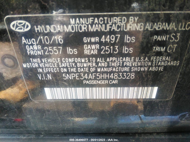 2017 HYUNDAI SONATA SPORT VIN: 5NPE34AF5HH483328
