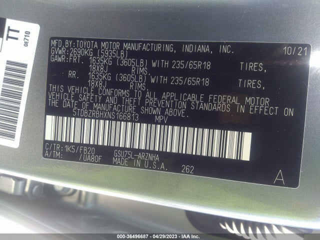 Toyota Highlander Le 2022 5TDBZRBHXNS166813 Image 9