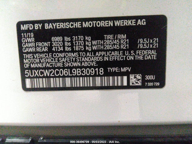 2020 BMW X7 XDRIVE40I VIN: 5UXCW2C06L9B30918