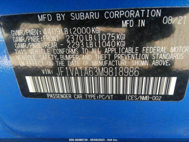 JF1VA1A63M9818986 Subaru WRX