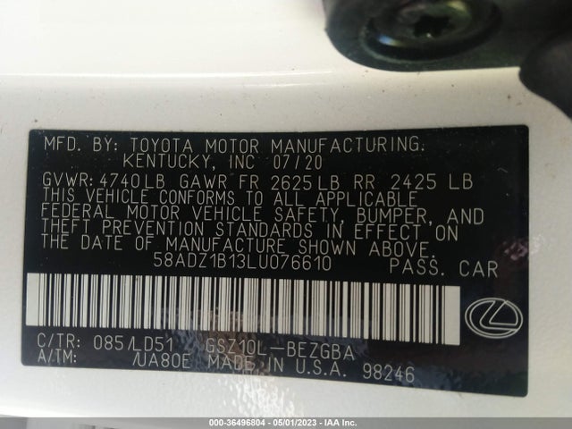 58ADZ1B13LU076610 Lexus Es Es 350