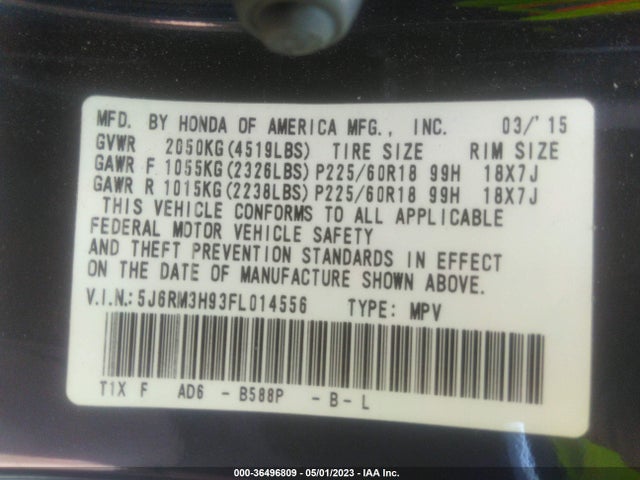 Honda Cr-v Touring 2015 5J6RM3H93FL014556 Image 9