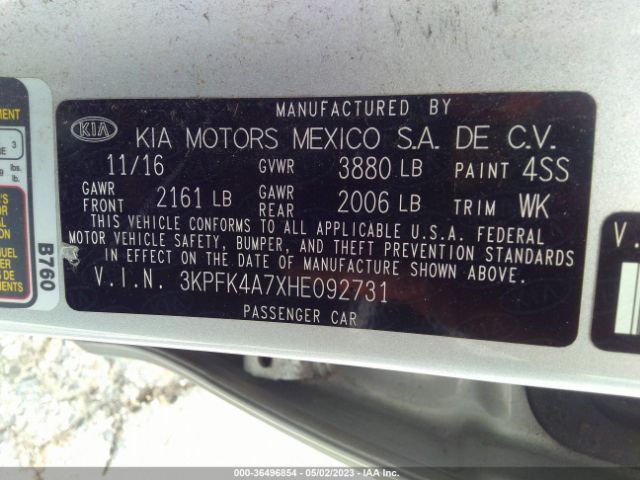 3KPFK4A7XHE092731 KIA FORTE LX