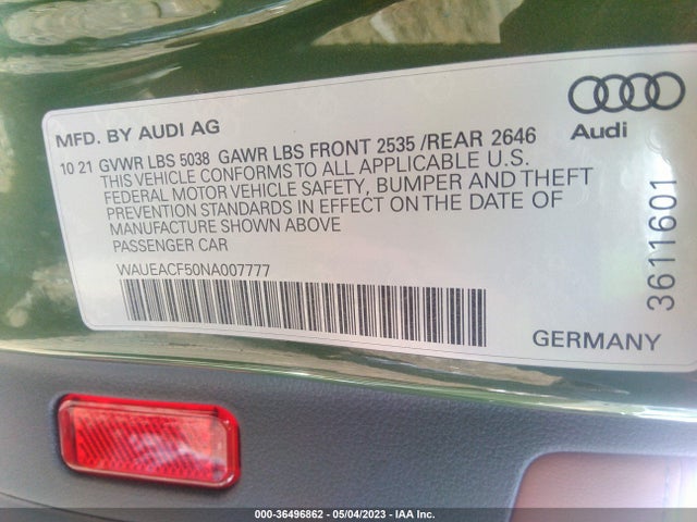 WAUEACF50NA007777 Audi A5 Sportback S Line Prestige