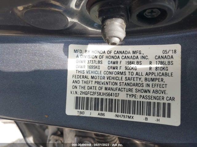 Honda Civic Sedan Lx 2018 2HGFC2F5XJH564107 Image 9