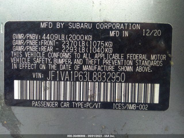 JF1VA1P63L8832950 Subaru Wrx Limited