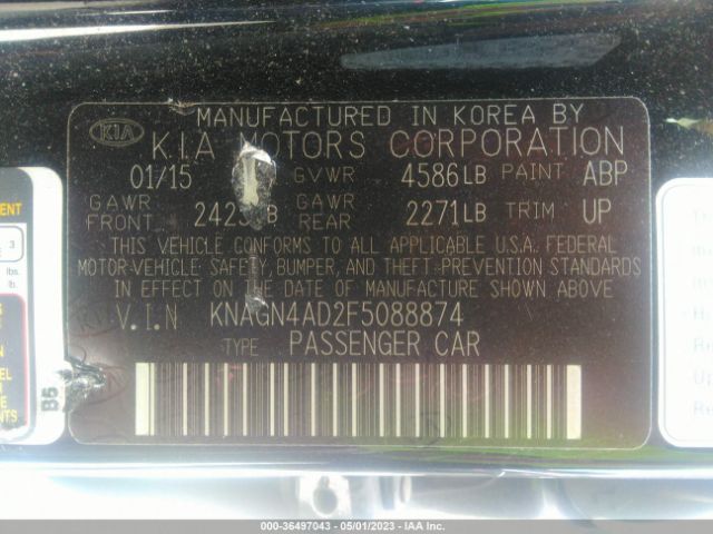 KNAGN4AD2F5088874 KIA Optima Hybrid Ex