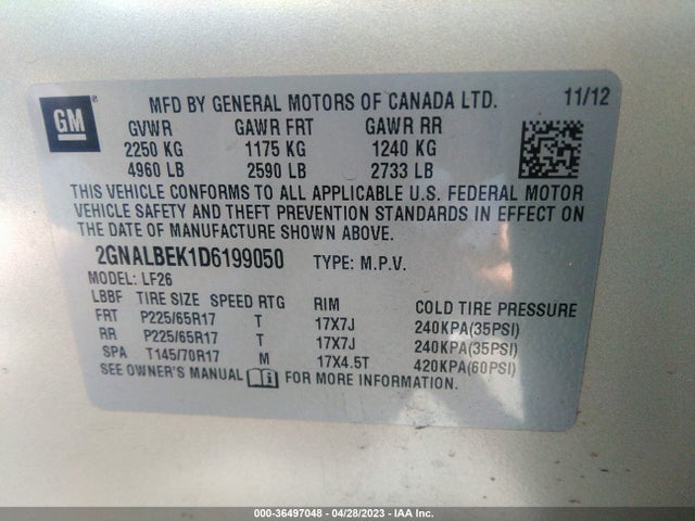 2013 CHEVROLET EQUINOX LS VIN: 2GNALBEK1D6199050