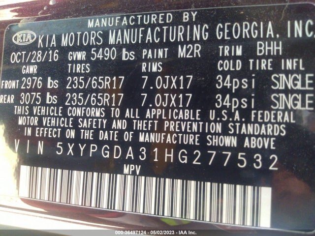 KIA SORENTO LX 2017 5XYPGDA31HG277532 Image 10