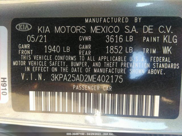 3KPA25AD2ME402175 KIA Rio 5-door S