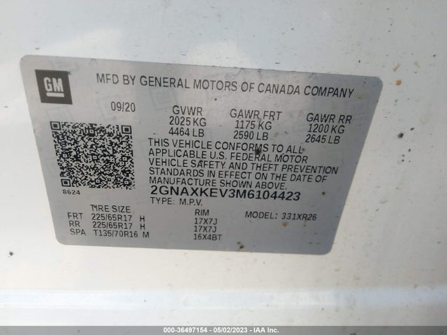 Chevrolet EQUINOX LT 2021 2GNAXKEV3M6104423 Image 9