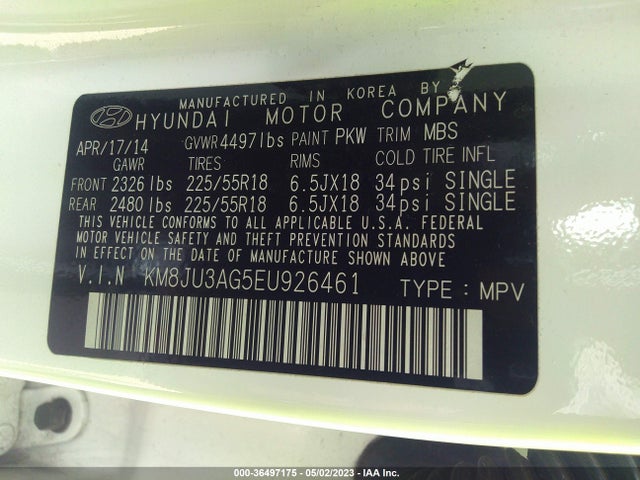 Hyundai Tucson Limited 2014 KM8JU3AG5EU926461 Image 9