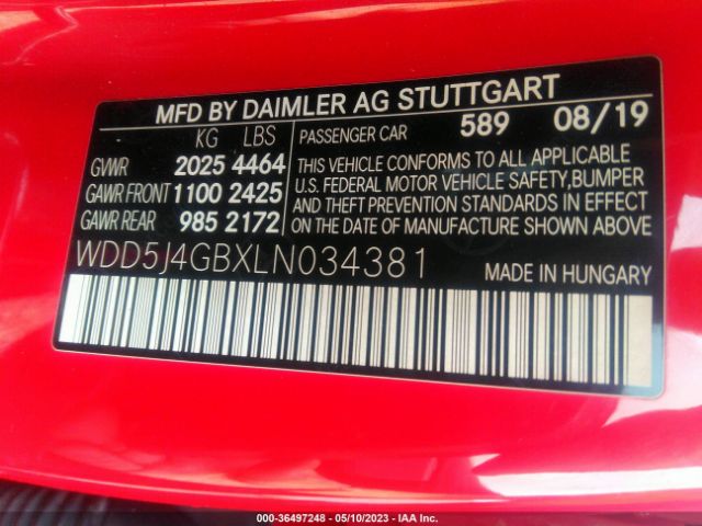 WDD5J4GBXLN034381 Mercedes-Benz Cla Cla 250