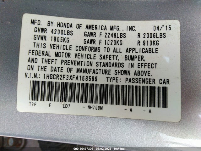 Honda Accord Sedan Lx 2015 1HGCR2F3XFA168569 Image 11