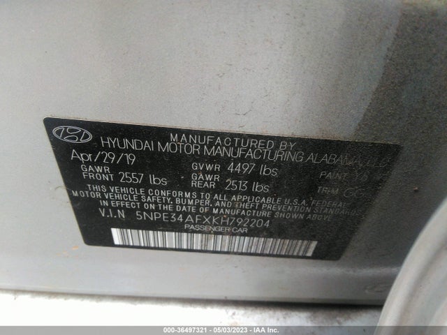 Hyundai SONATA SEL 2019 5NPE34AFXKH792204 Image 10