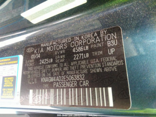 KNAGM4AD2E5063832 KIA Optima Hybrid Lx