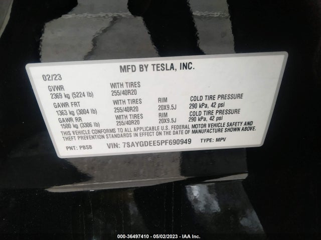 7SAYGDEE5PF690949 Tesla Model Y Long Range