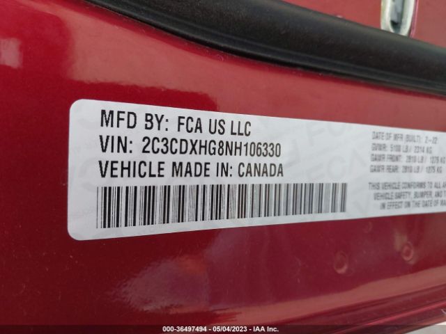 2C3CDXHG8NH106330 Dodge CHARGER GT