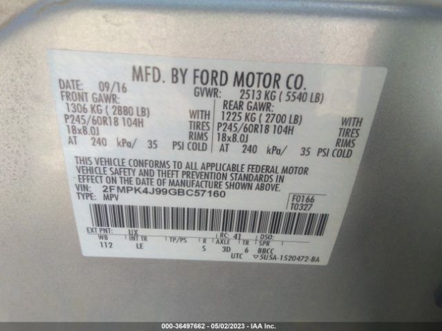 2FMPK4J99GBC57160 Ford EDGE SEL