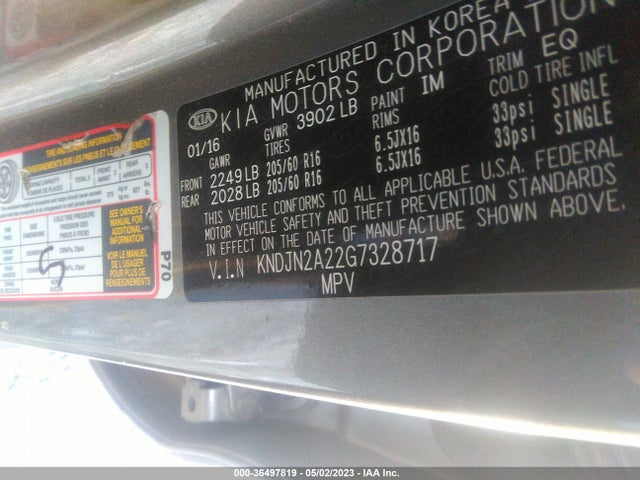 2016 KIA SOUL BASE VIN: KNDJN2A22G7328717