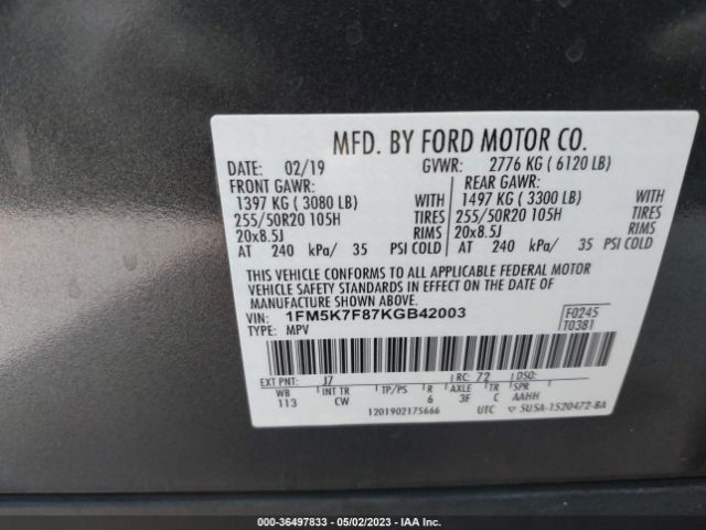 1FM5K7F87KGB42003 Ford Explorer Limited