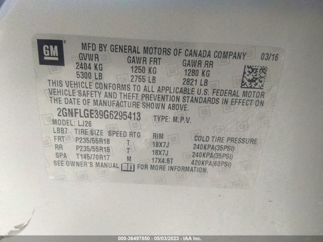 Chevrolet Equinox Ltz 2016 2GNFLGE39G6295413 Image 11