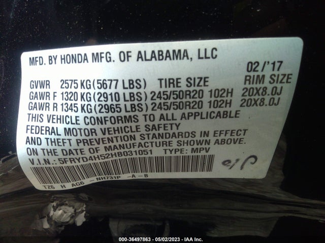 5FRYD4H52HB031051 Acura Mdx W/technology Pkg