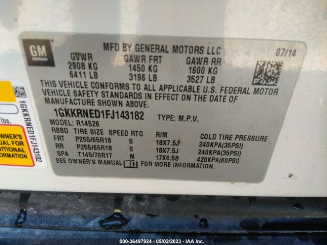 1GKKRNED1FJ143182 GMC ACADIA SLE