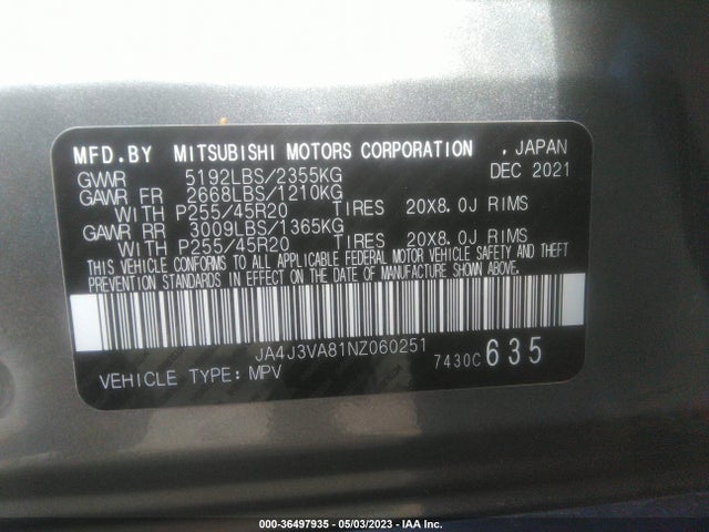 JA4J3VA81NZ060251 Mitsubishi Outlander Sel