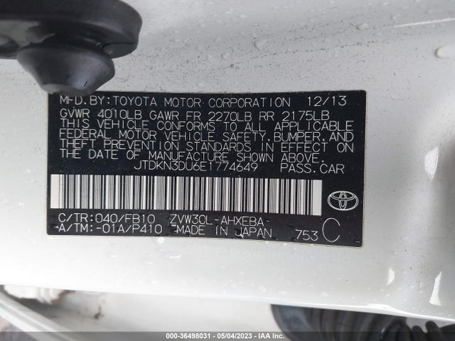 Toyota Prius Four/five/three/one/two 2014 JTDKN3DU6E1774649 Image 10