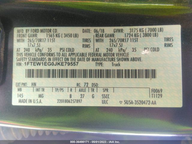 1FTEW1EG0JKE79557 Ford F-150 Xlt