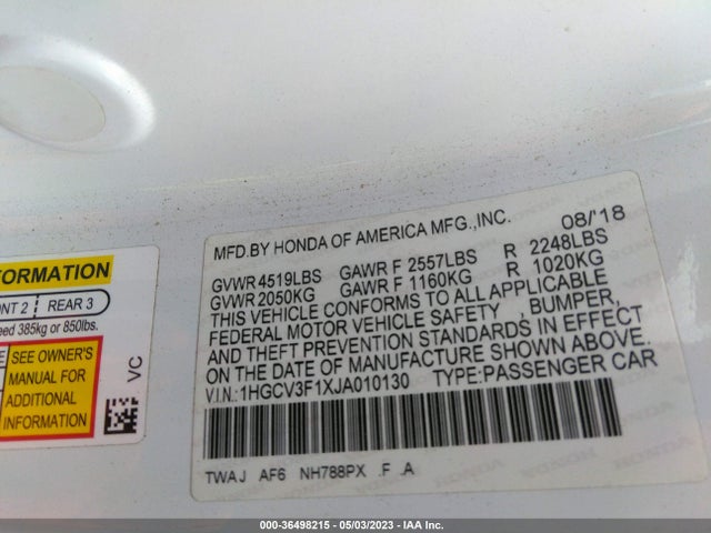 Honda ACCORD HYBRID 2018 1HGCV3F1XJA010130 Image 11